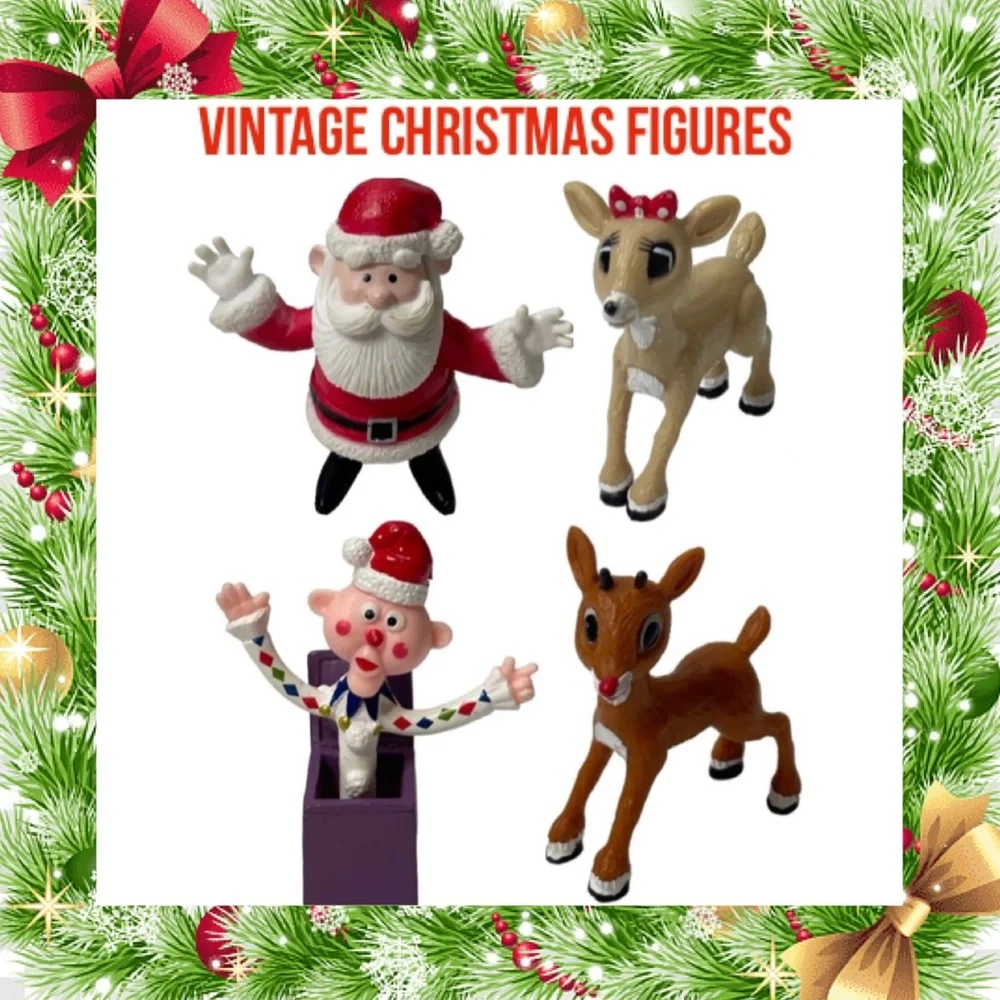 Vintage Christmas Decor Figures Santa Jack in the box Rudolph Reindeer Clarice